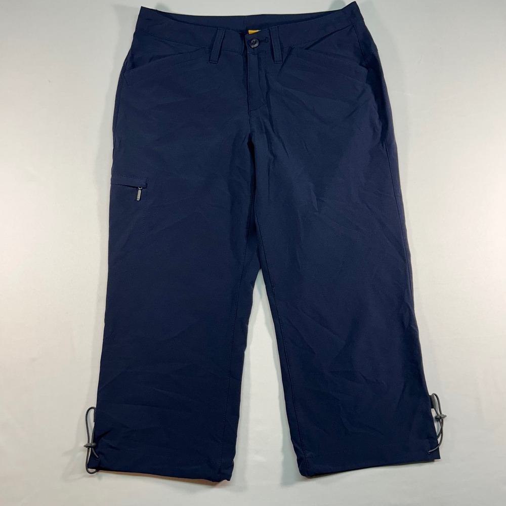 Eddie Bauer Women 2 Travex Navy Blue Hiking Capri Pants Stretch Bungee Hem